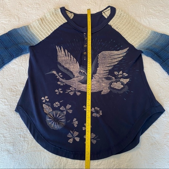 Free People Tranquility Graghic Crochet Sleeve Top - S - Picture 11 of 13